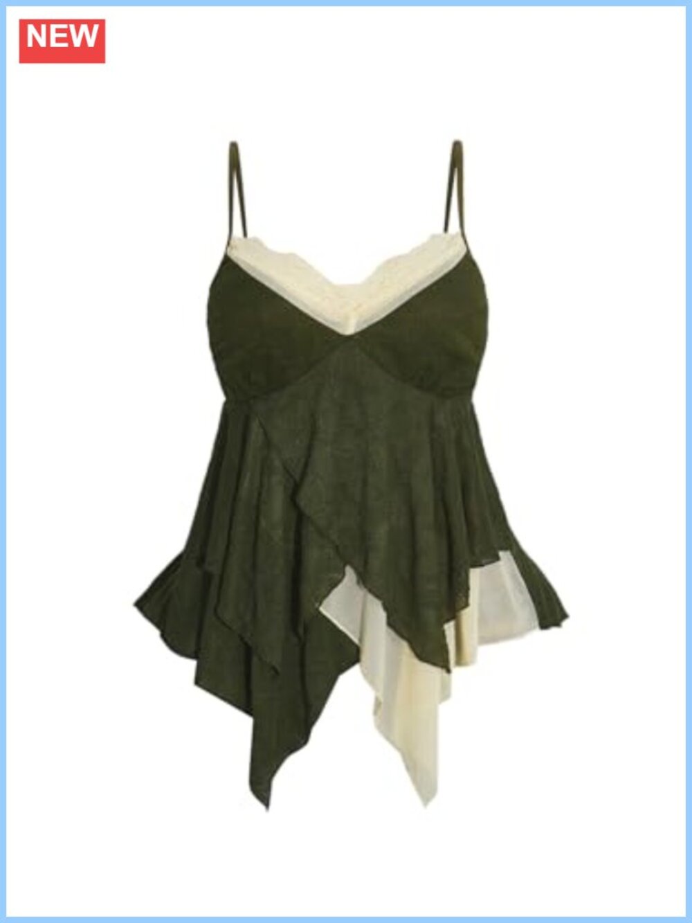 Plus Size Y2K V Neck Lace Trim Layered Flowy Cami Top Sleeveless